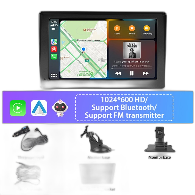Autmonitor, 7 Inch, Compatibel met Apple CarPlay & Android Auto, WIFI & Bluetooth Verbinding