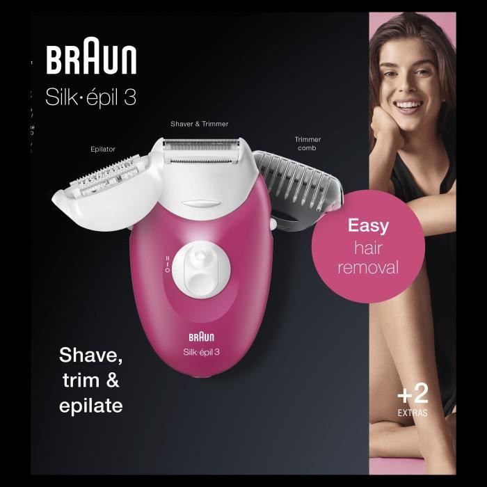 BRAUN EPILATOR SE 3410-20 pincet-systeem zachte opheftips-Continue voedering-Scheerkop-Toebehorentrimmer
