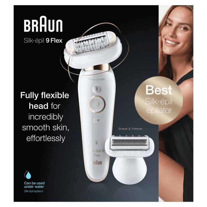 Braun Silk-épil 9 Flex 9-002 Elektrische epilator voor vrouwen - Flexibele kop - Micro-grip 40 pincetten - SensoSmart - Wit / Goud
