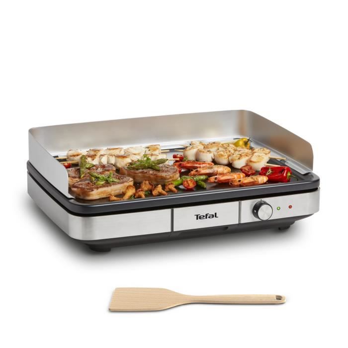 Tefal Plancha elektrisch XXL, 12 personen, anti-aanbak, verstelbare thermostaat, verwijderbare windscherm, binnen/buiten CB690D12