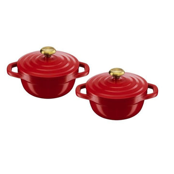 Tefal set van 2 mini aluminium gietijzeren stoofpan 11 cm, inductie + oven, keramiek, licht, lucht e254s204