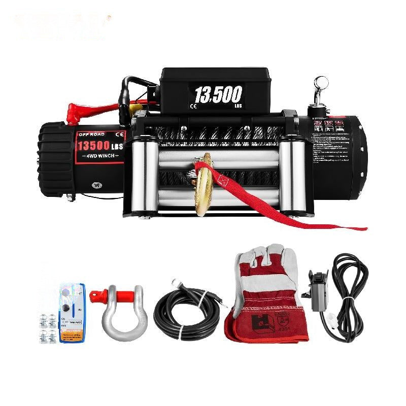 Electric winch, 3-speed planetary gear, sliding ring coupling, 4000lbs Silver Rope