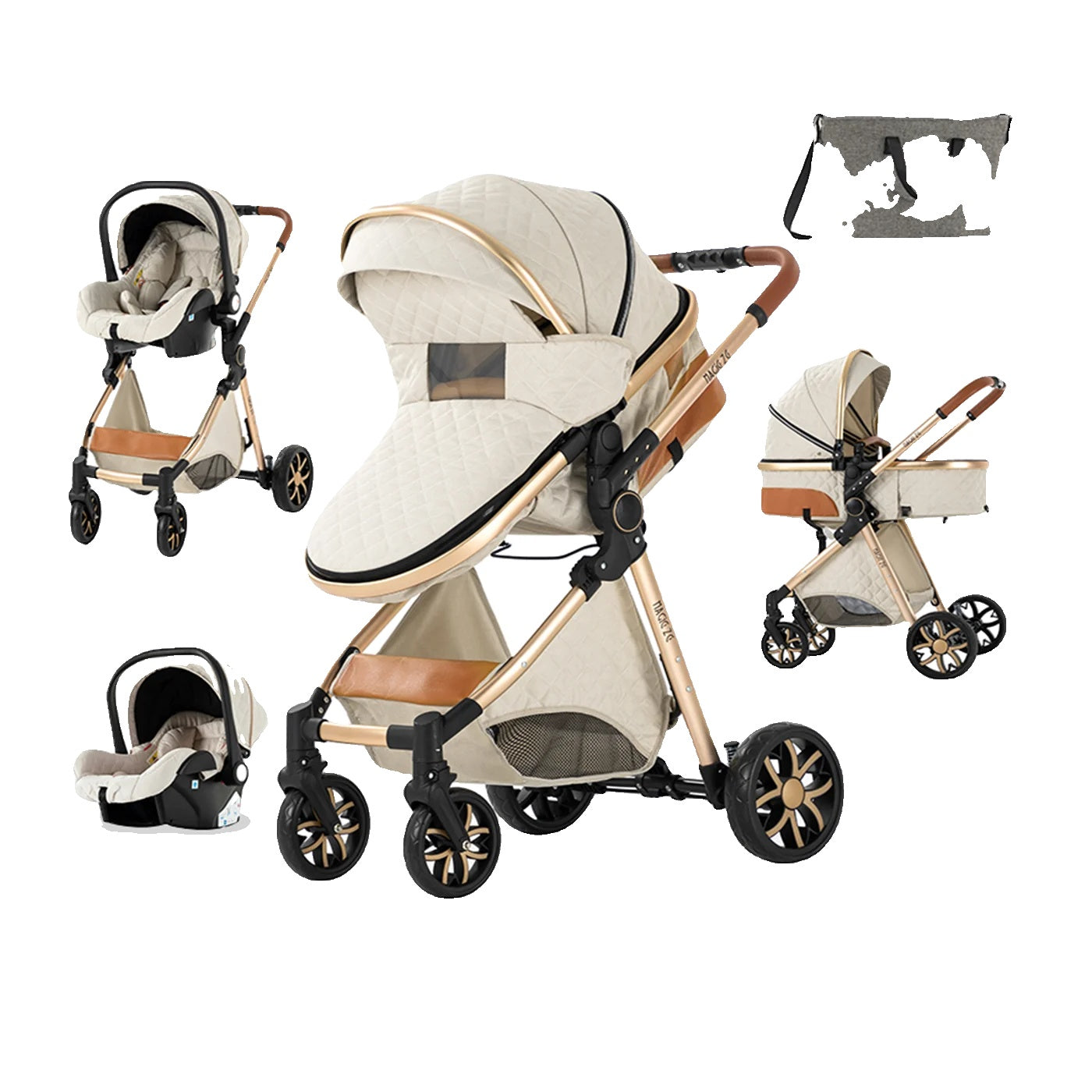 Baby Stroller, 3 in 1 Design, Lightweight and Four-Wheel Configuration