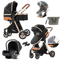 Baby Stroller, 3 in 1 Design, Lightweight and Four-Wheel Configuration