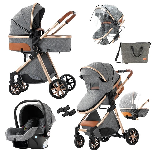 Baby Stroller, 3 in 1 Design, Lightweight and Four-Wheel Configuration