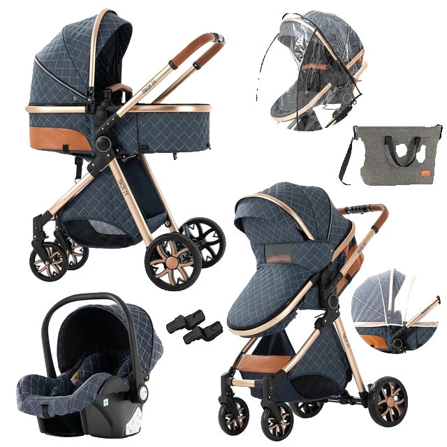 Baby Stroller, 3 in 1 Design, Lightweight and Four-Wheel Configuration