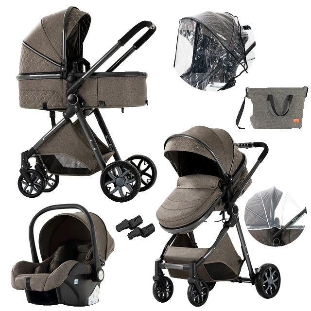 Baby Stroller, 3 in 1 Design, Lightweight and Four-Wheel Configuration