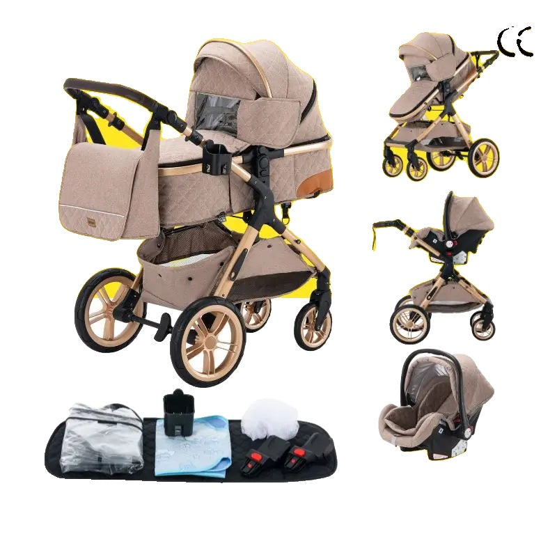 Luxury Stroller, Convenient Foldable Design, Safety Seat Compliant with EU Regulations