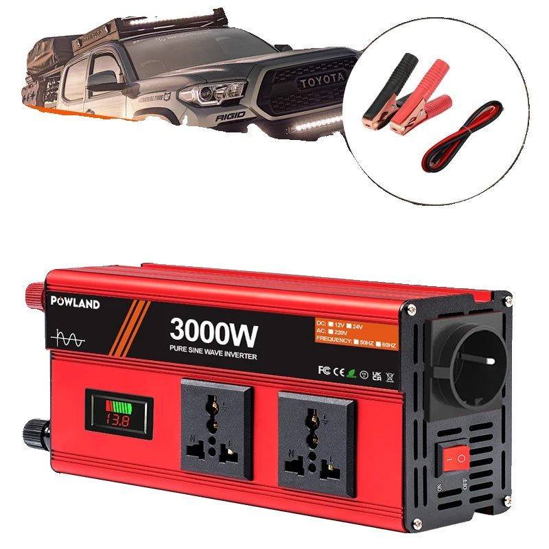 Pure Sine Wave Inverter, 3000W Power Output, Portable and Solar-Compatible