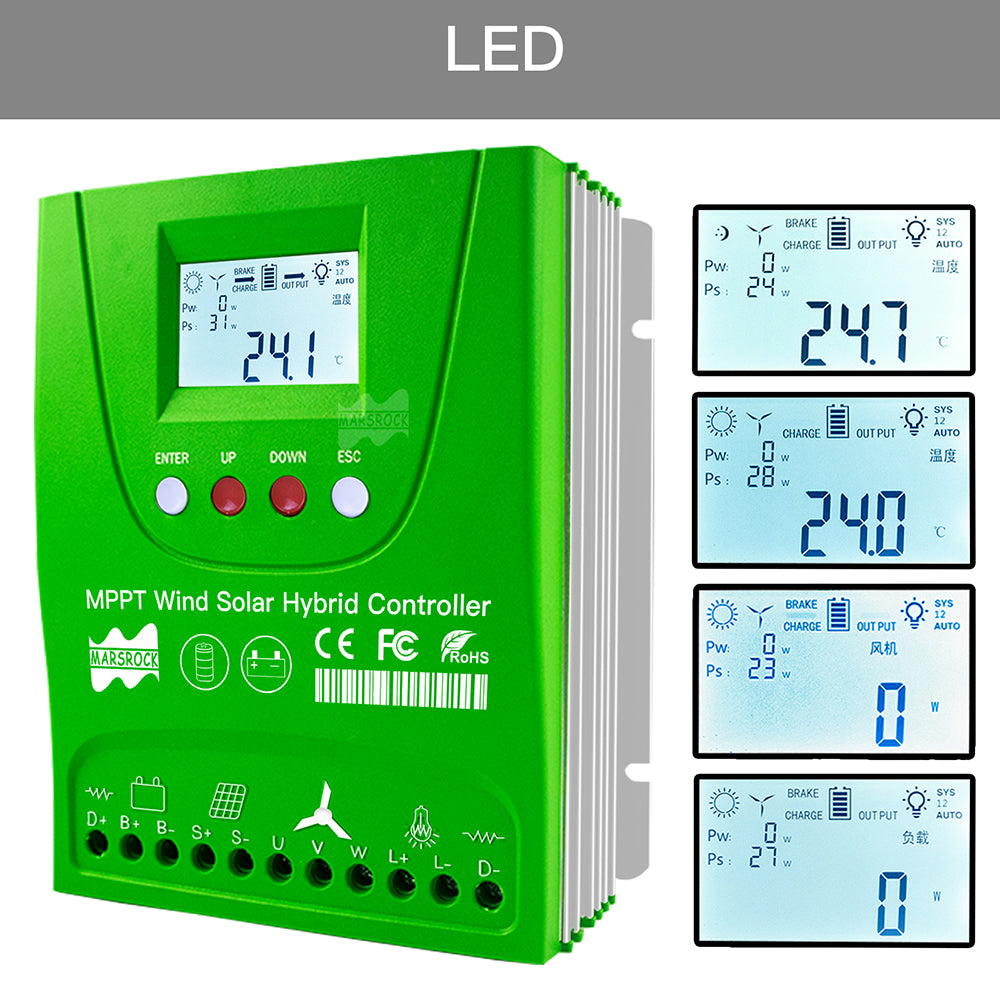 Wind Solar Charge Controller, Built-In WiFi MPPT, 12V/24V/48V