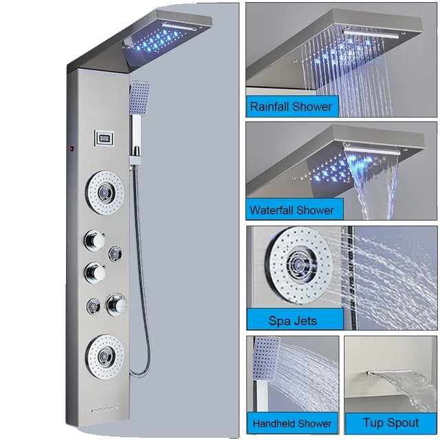 Shower Panel Tower System, Wall Mounted, Temperature Screen