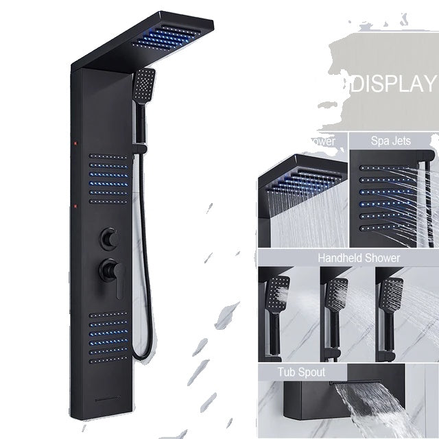 Shower Panel, LED Waterfall Rain Shower, Double Handle Mixer Tap