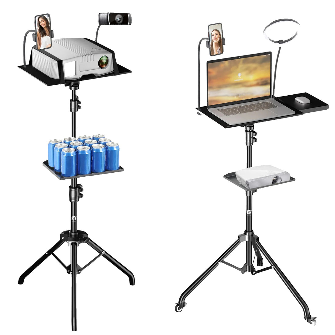 Projector Tripod Stand, Adjustable Height, Portable with Wheels