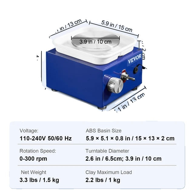 Pottery Wheel, Adjustable Speed, Detachable Basin