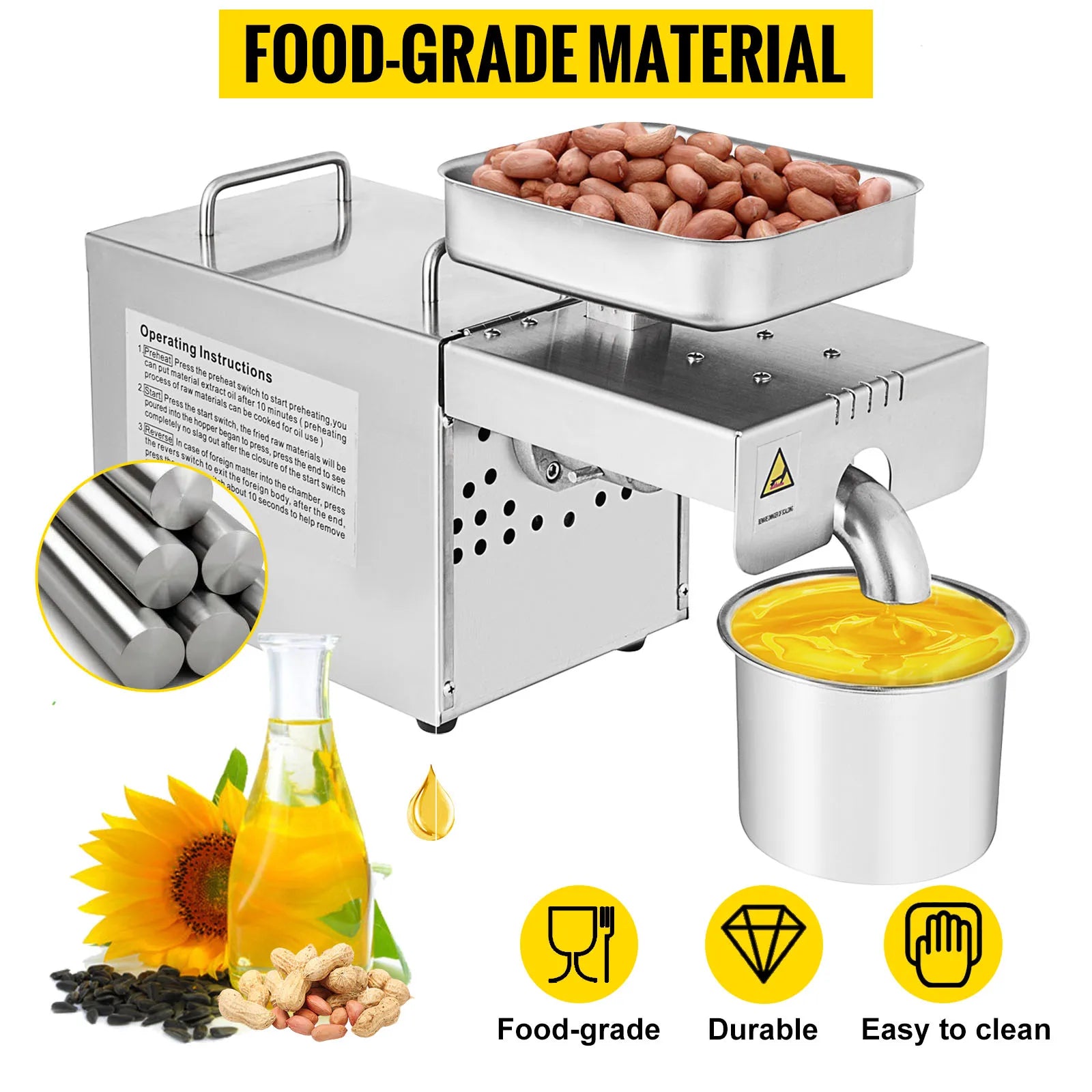 Automatic Oil Press Machine, Food-Grade Stainless Steel, 95% Extraction Rate, 460W