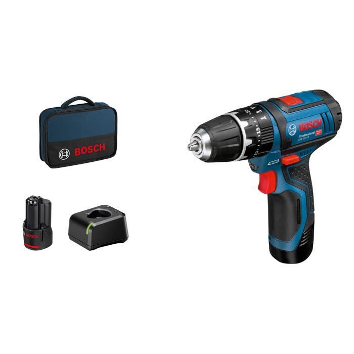 BOSCH PROFESSIONAL GSB 12V-15 klopboor + 2 accu's 2,0Ah + GAL 12V-20 + tas