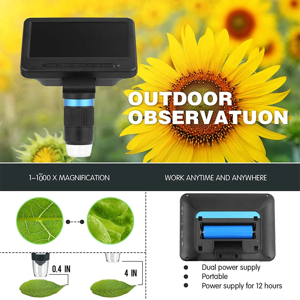 Wireless Digital Microscope, Adjustable Magnification, 5 Inch Screen
