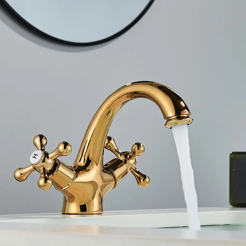 Bathroom Faucet, Antique Brass, Hot and Cold Water