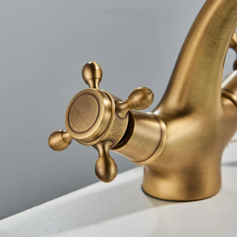 Bathroom Faucet, Antique Brass, Hot and Cold Water