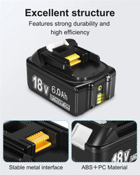 Rechargeable Battery Compatible with Makita, 6.0Ah, Lithium-ion Cell