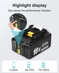 Rechargeable Battery Compatible with Makita, 6.0Ah, Lithium-ion Cell