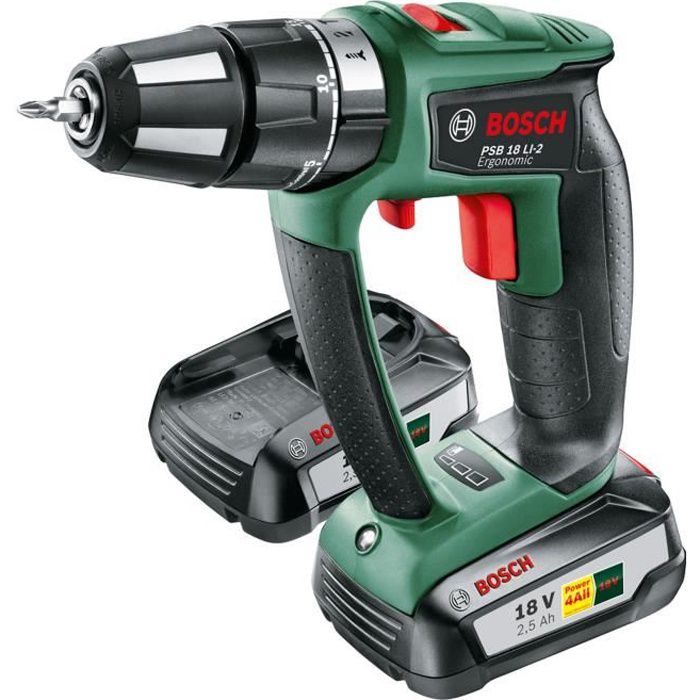 BOSCH Draadloze klopboor PSB Ergo 18 LI-2 met 2 accu's