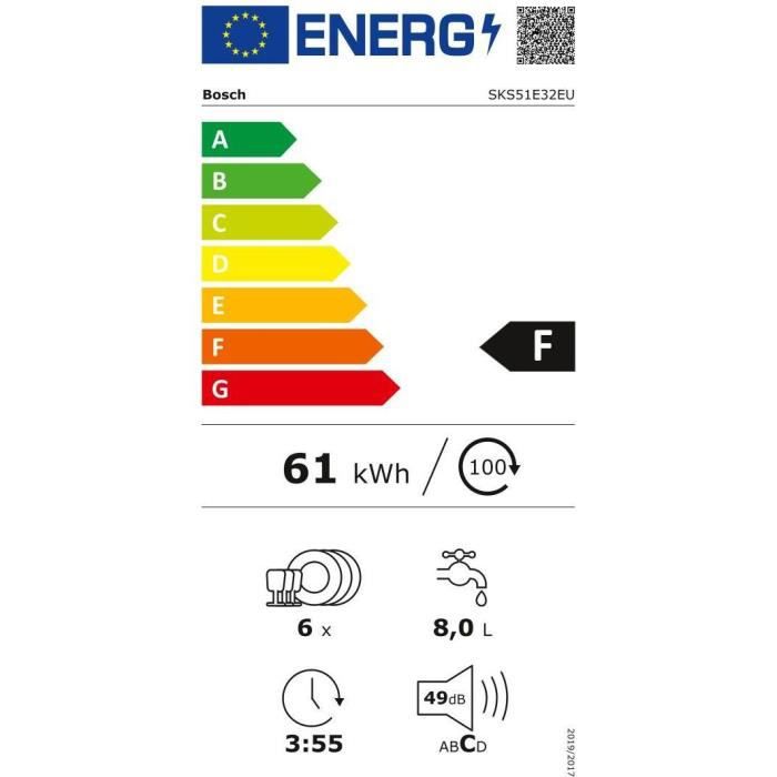 BOSH SKS51E32EU Compact freestanding dishwasher - 6 place settings - 49 dB - A + - 55 cm - White - EcoSilence Drive motor