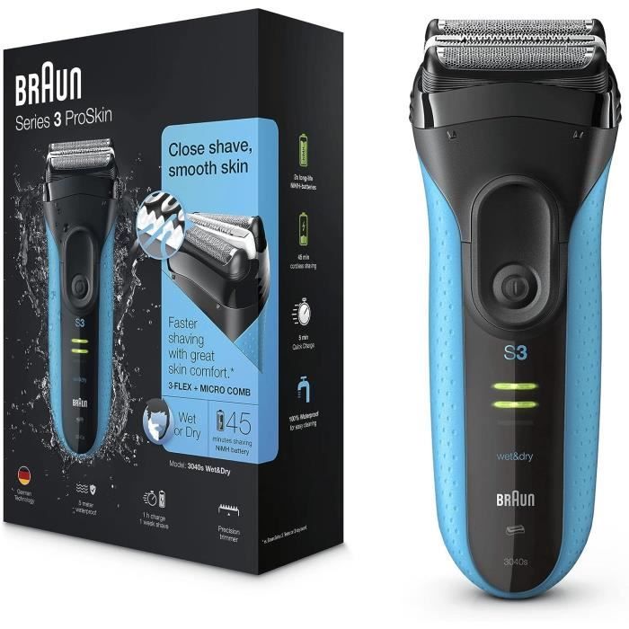 BRAUN Series 3 ProSkin 3040s Nat & Droog Elektrische Scheerapparaat Oplaadbaar - Blauw