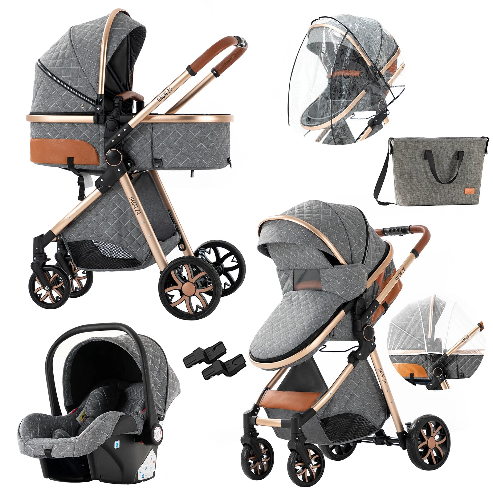 Baby Stroller, 3 in 1 Design, Lightweight and Four-Wheel Configuration