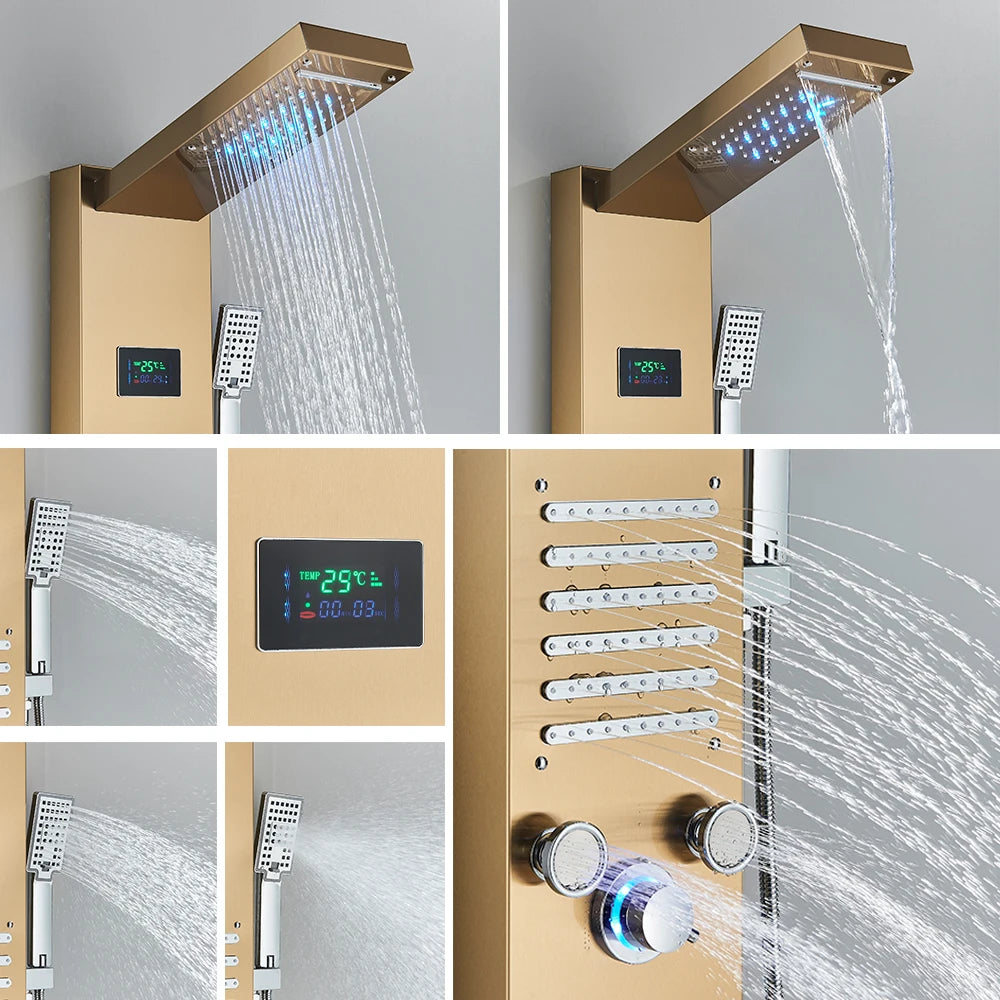 LED Shower Panel, Waterfall Rain Shower, SPA Massage Jet