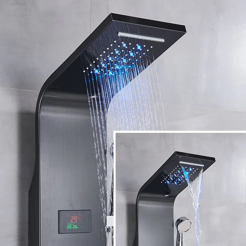 Shower Panel, LED Display, Rainfall & Waterfall Head