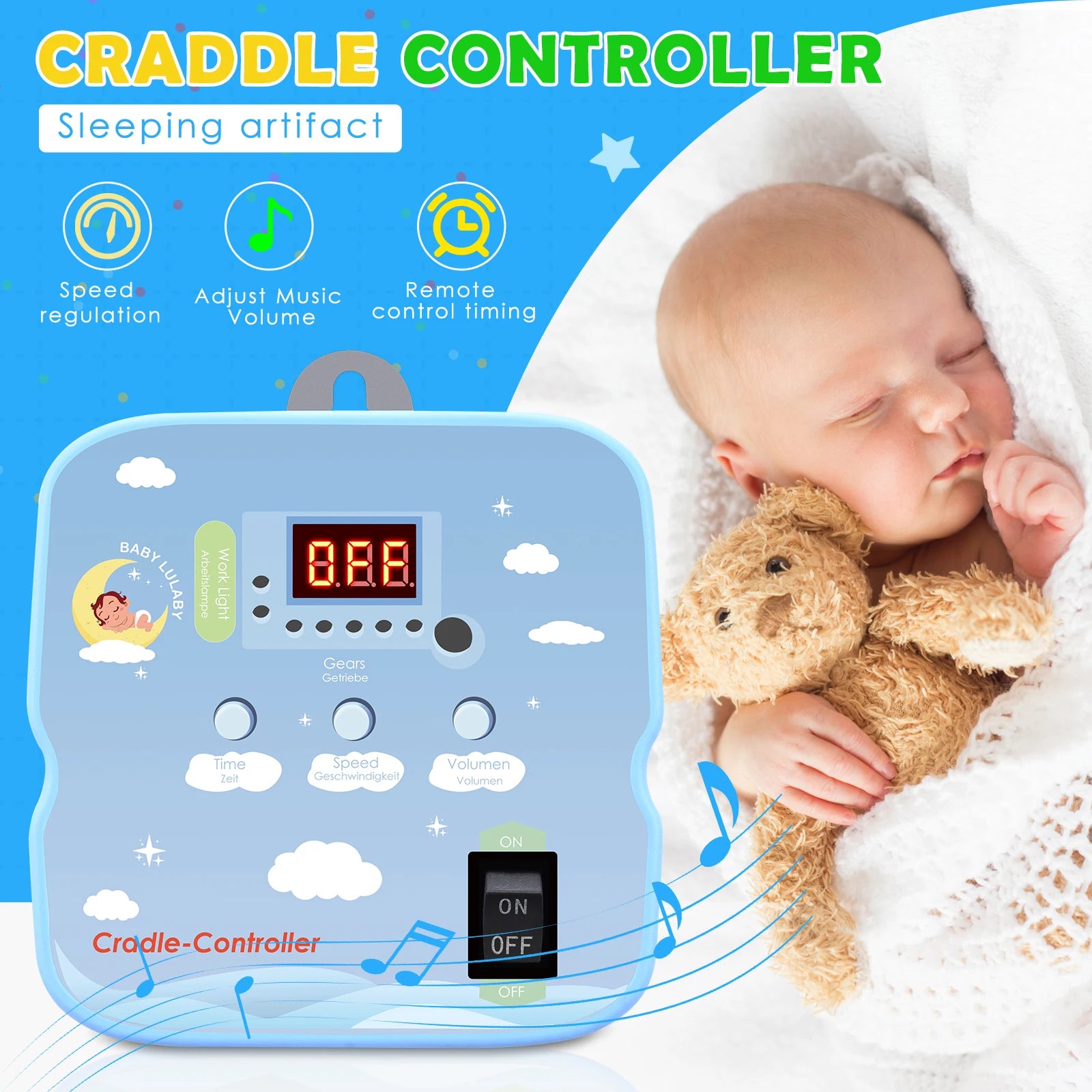 Elektrische Baby Schommel Wieg Controller, Afstandsbediening, Instelbare Timer