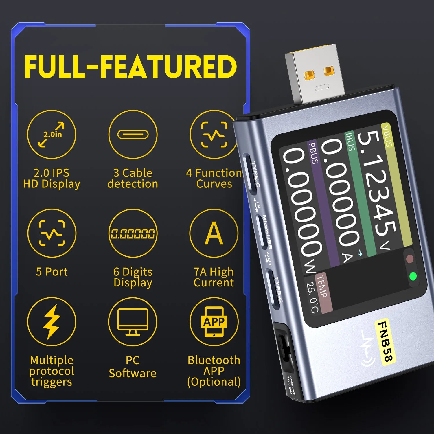 USB Tester, Snelle Oplaad Detectie, Capaciteitsmeting