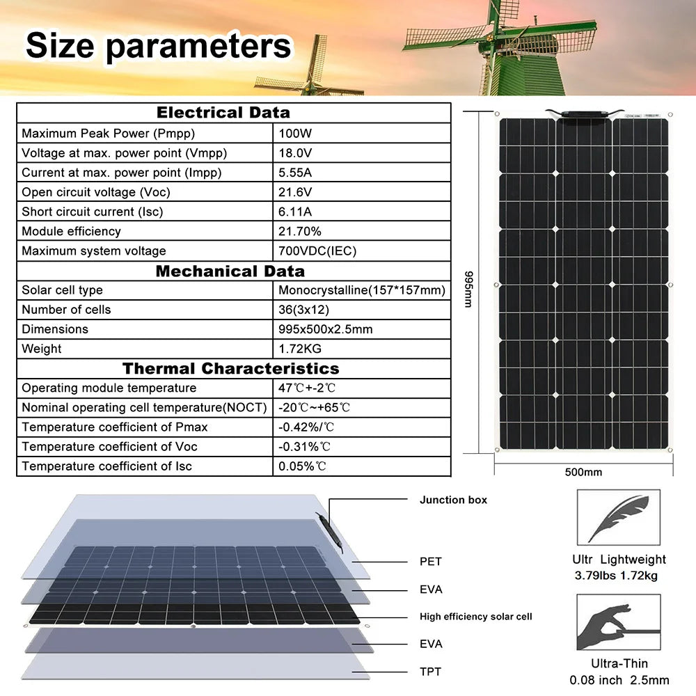 Zonnepaneelset, Flexibel Ontwerp, Draagbare Energieopwekking