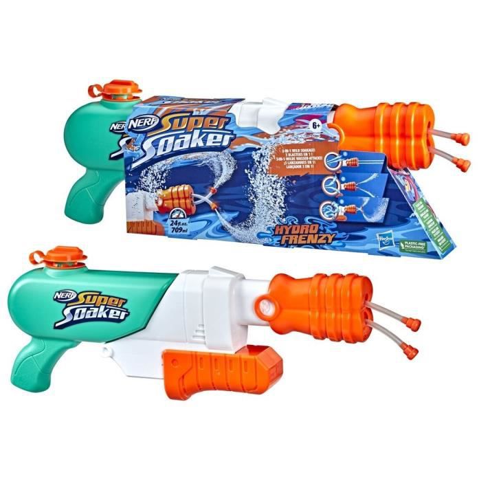 NERF SUPER SOAKER - Hydro Frenzy Water Blaster - 3 Watering Ways, Adjustable Mouthpiece, 2 Water Launcher Tubes