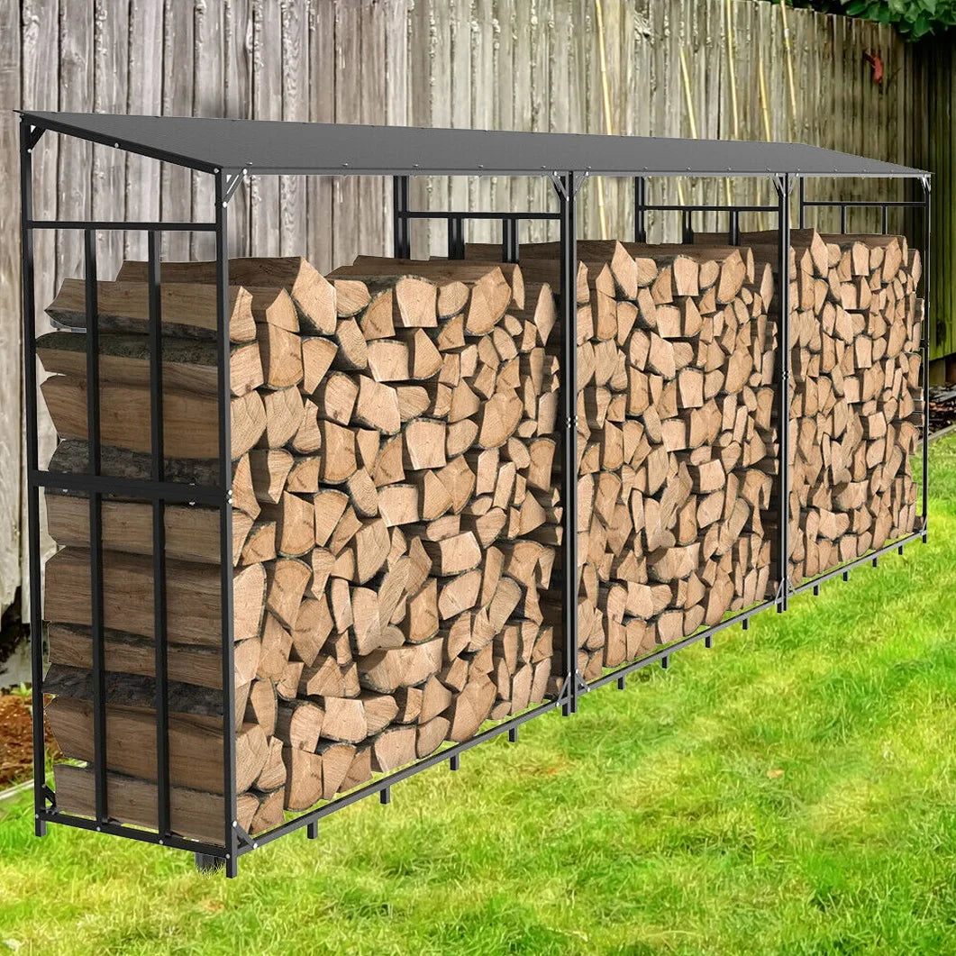 Firewood Rack Stand, Heavy Duty, Outdoor Wood Storage