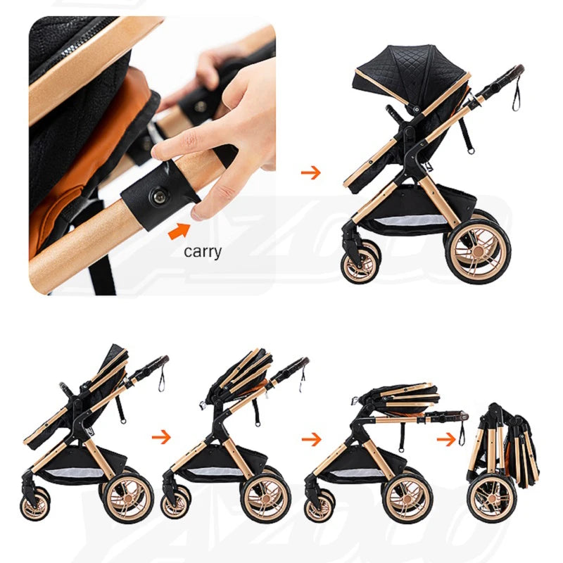 Luxury Stroller, Convenient Foldable Design, Safety Seat Compliant with EU Regulations