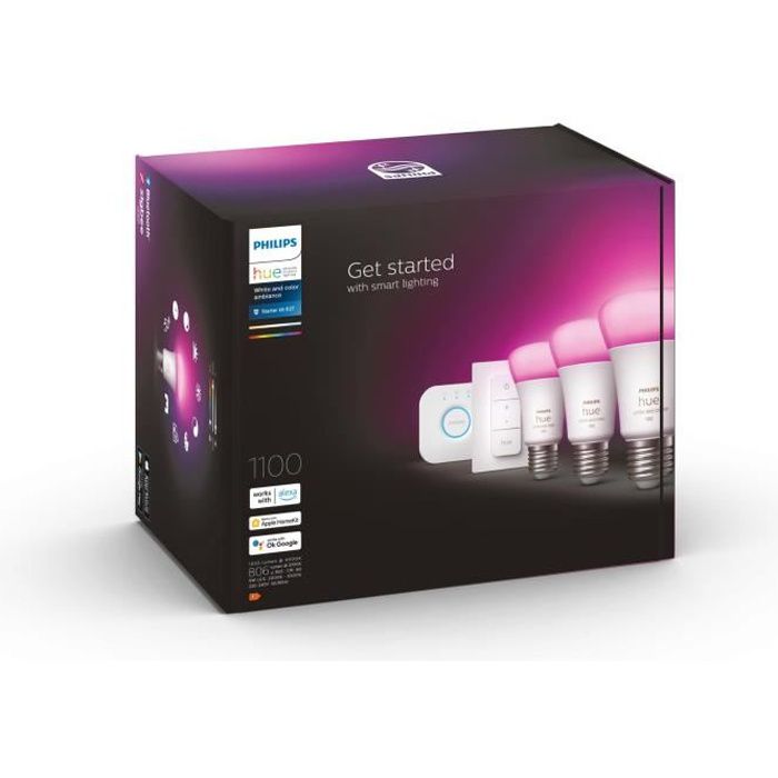 PHILIPS Hue Wit & Kleurrijke Ambiance - E27 x3 Starter Kit en Hue Afstandsbediening