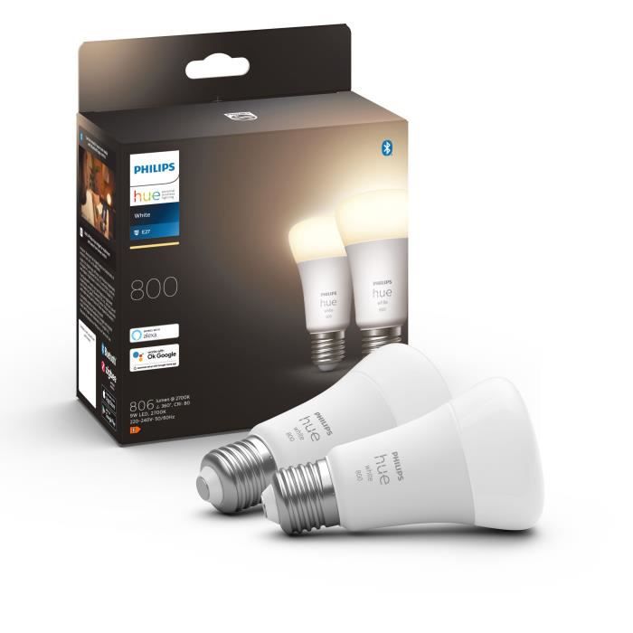 PHILIPS Hue White Smart LED bulbs E27 - Bluetooth compatible pack of 2