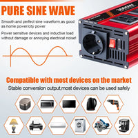 Pure Sine Wave Inverter, 3000W Power Output, Portable and Solar-Compatible