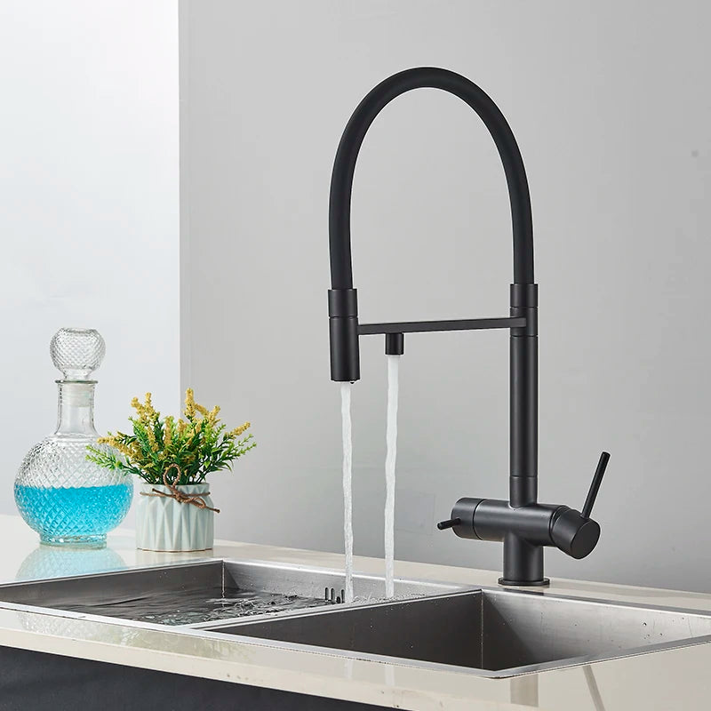 Kitchen Sink Faucet, 360° Pull Out Spout, Cold Hot Water Mixer Tap