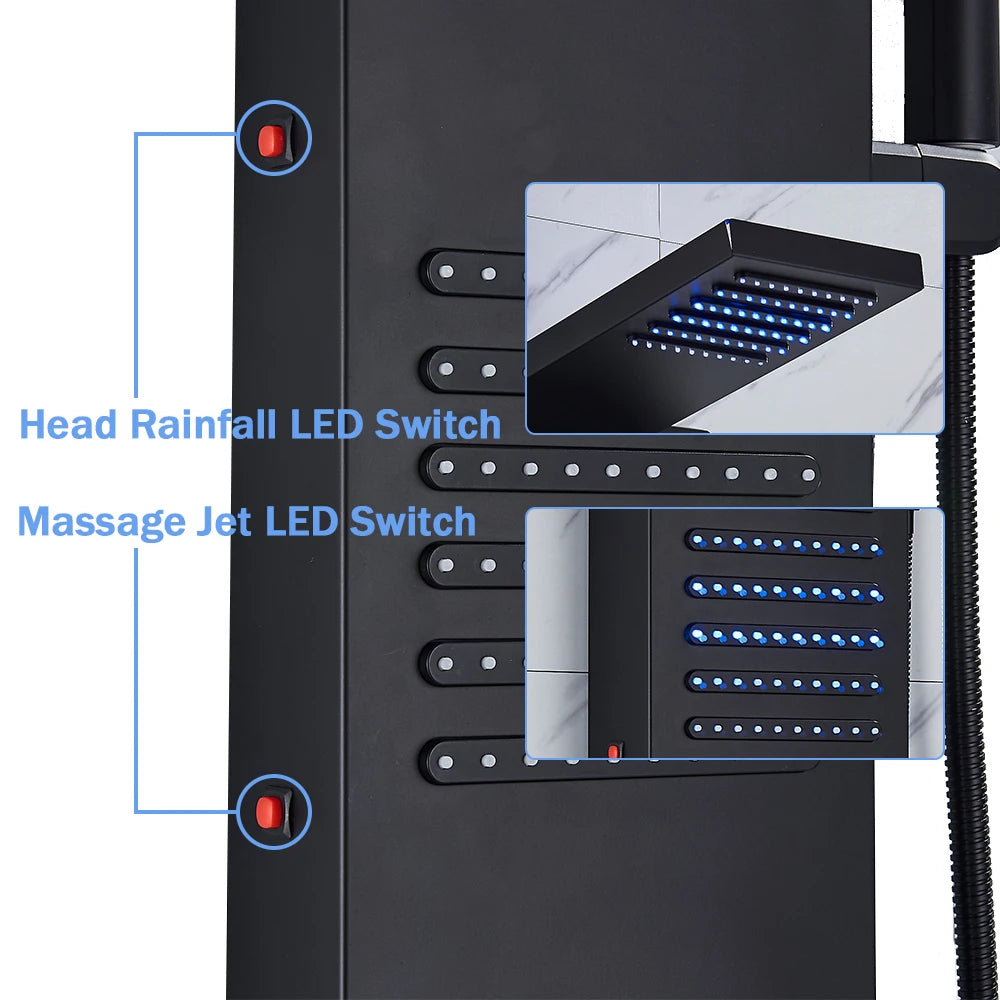 Shower Column, LED Rainfall, Massage Jet