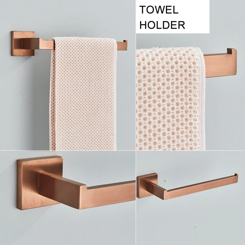 Bathroom Accessories Hardware Set, Rose Golden, Stainless Steel