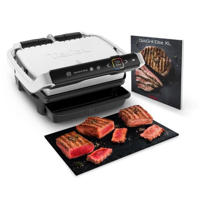 TEFAL OptiGrill Elite Elektrische Grill 12 Automatische Programma's - Voedselbevriezingsfuncties - Roestvrij Staal / Zwart - GC750D12