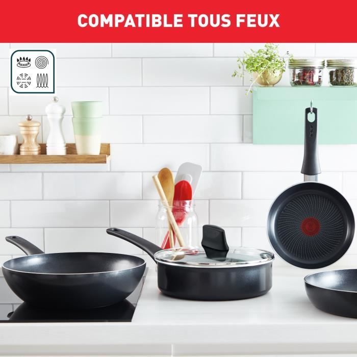 Tefal C2789602 6-delige kookset, Kookpan, Koekenpan, Sautépan + glazen deksel, Inductie, Antikleef, Gemaakt in Frankrijk