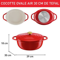 Tefal E2548904 Air Cocotte Légere Ovaal 30x23 cm, Rode aluminium gietijzer, geschikt voor alle warmtebronnen inclusief inductie