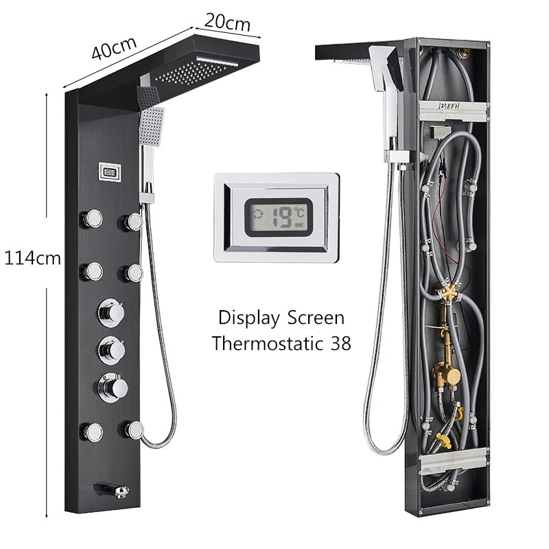 Shower Panel, Thermostatic Control, Massage Jets