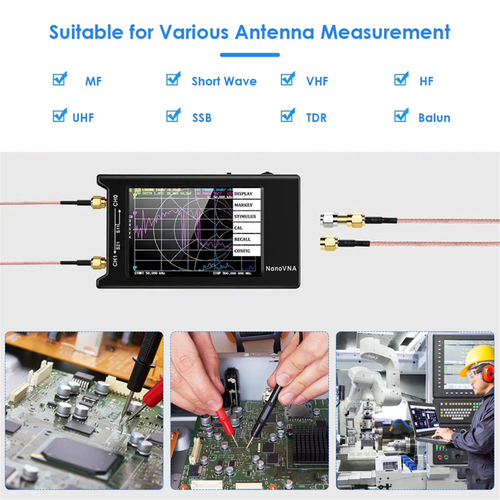 Vector Netwerkanalyser, 4-inch LCD Touchscreen, Meetbereik 10KHz-15GHz