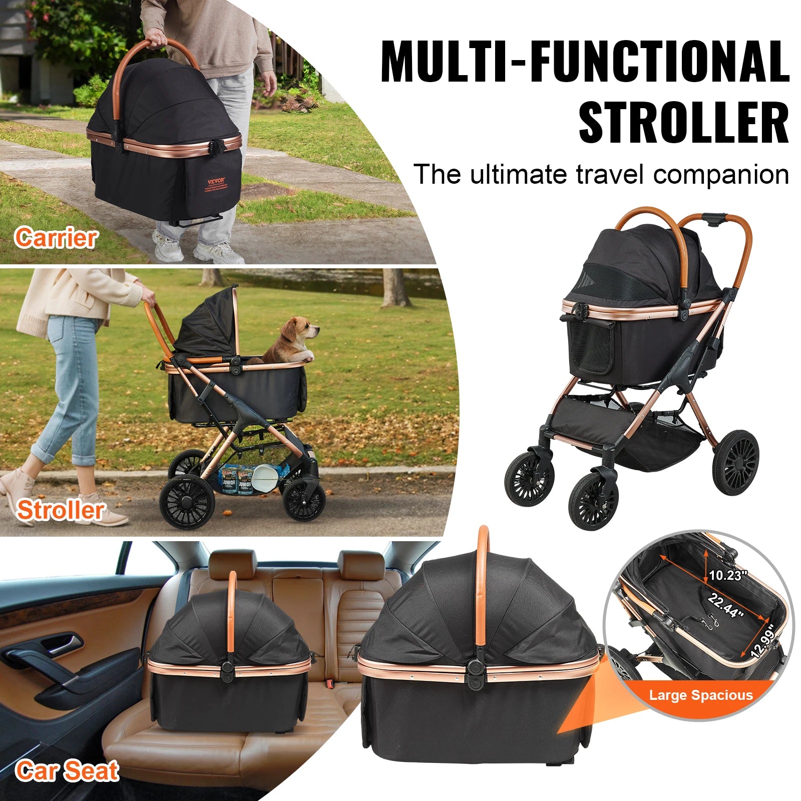 Pet Stroller, Foldable Design, Storage Basket