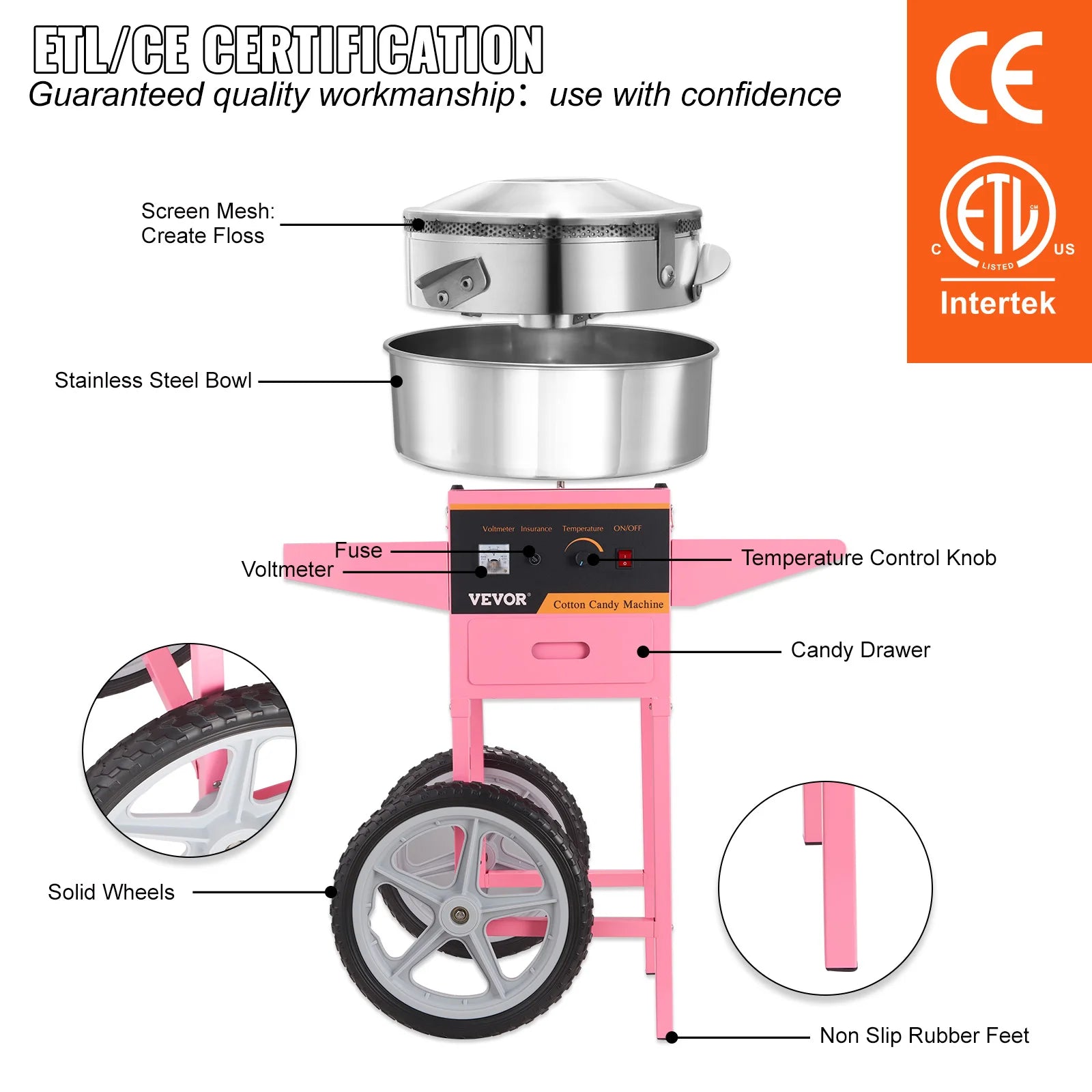 Cotton Candy Machine, 1000W, Stainless Steel Bowl